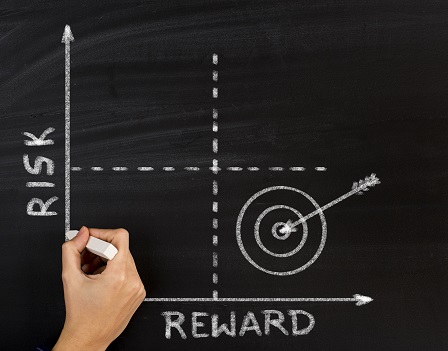 Drawing Risk Reward graph with chalk on blackboard