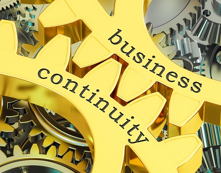 business continuity concept on the gearwheels, 3D rendering